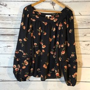 LC Laura’s Conrad Navy Floral Bell Sleeve L Top